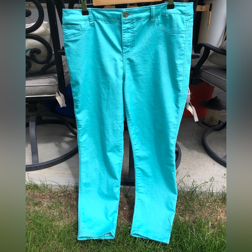 Style&co Womens Size 12 Turquoise Aqua Blue Stretch Cotton Tapered Pants